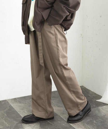 拼色系帶直筒褲