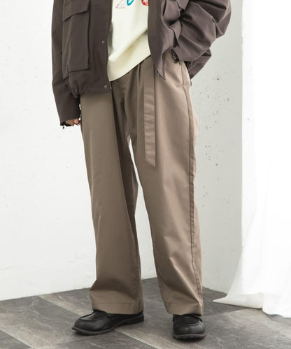 拼色系帶直筒褲