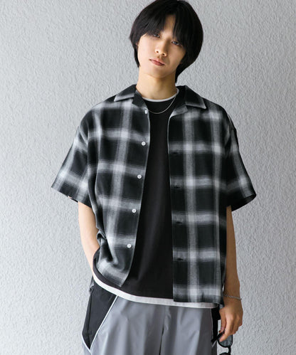 有S碼 男女同款漸變格紋開領襯衫