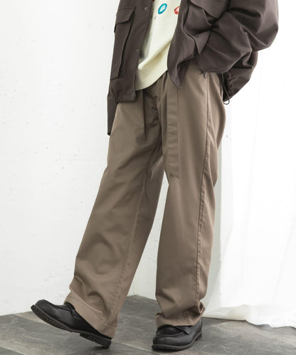 拼色系帶直筒褲