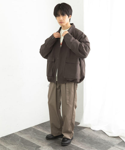 拼色系帶直筒褲