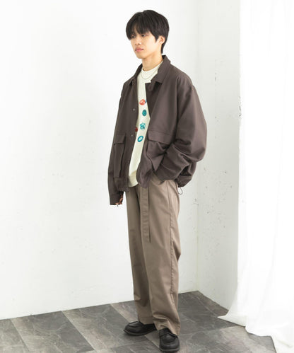 拼色系帶直筒褲