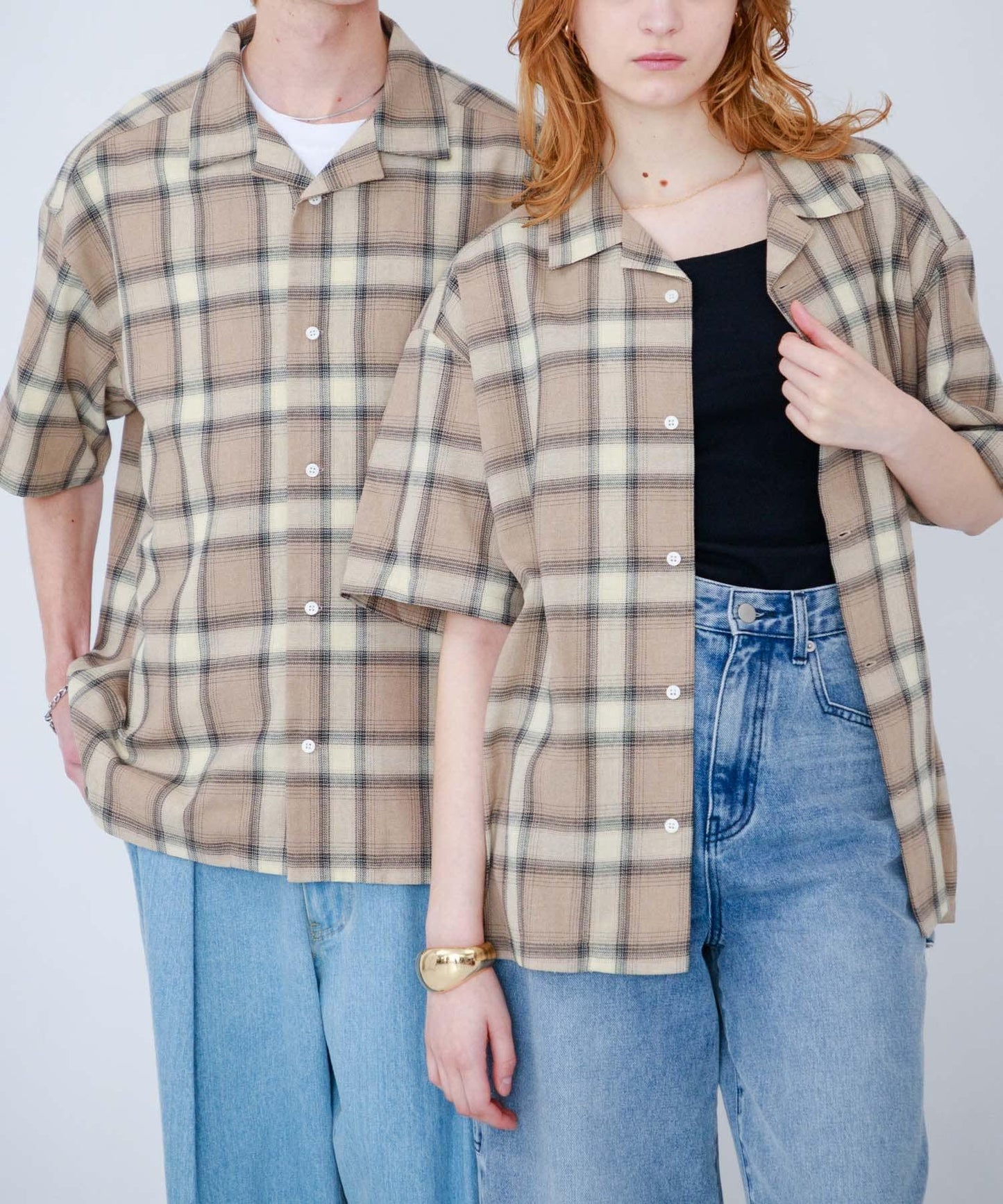 有S碼 男女同款漸變格紋開領襯衫