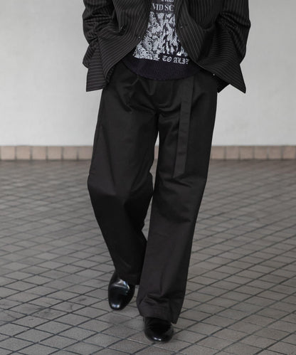 拼色系帶直筒褲