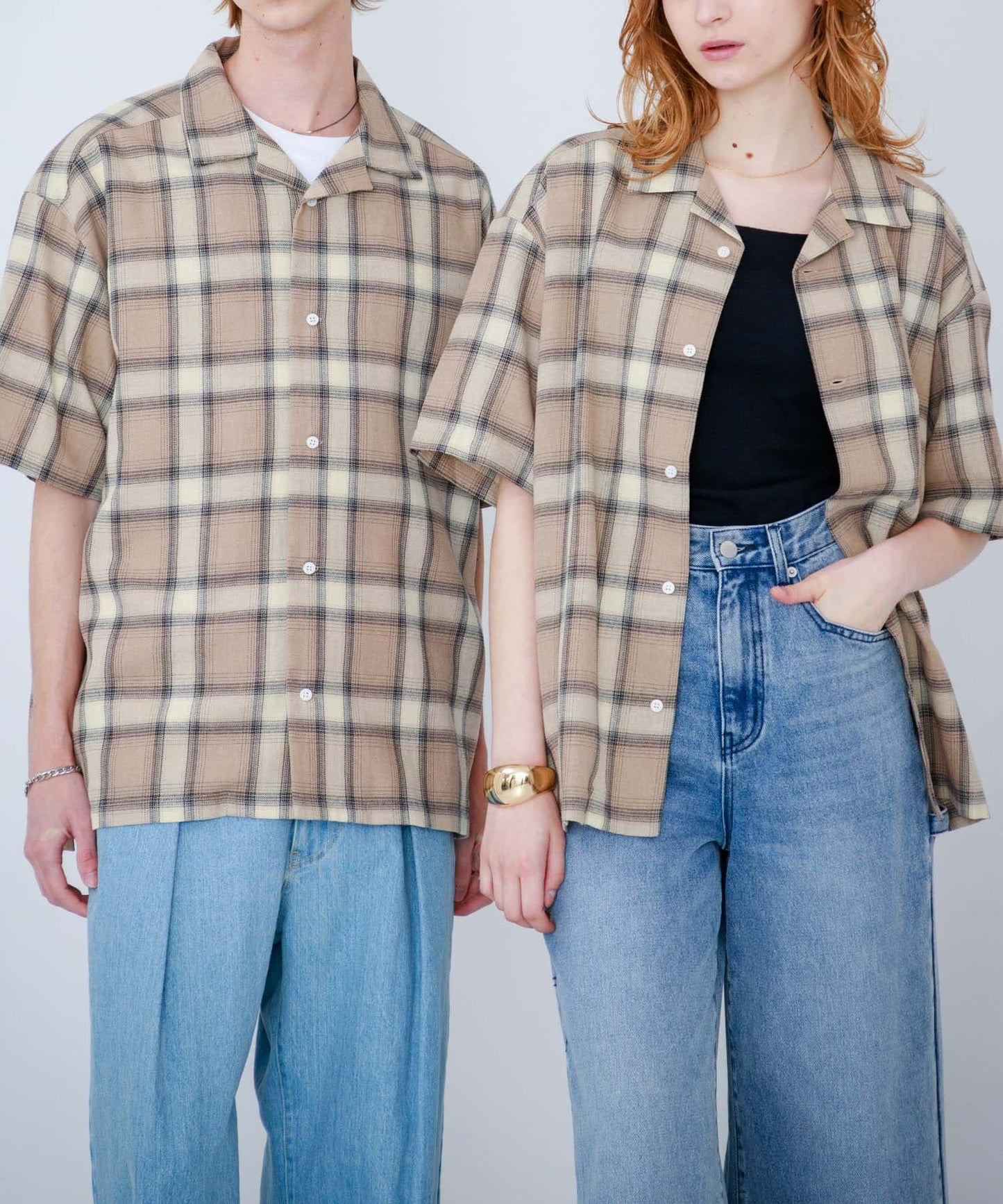 有S碼 男女同款漸變格紋開領襯衫