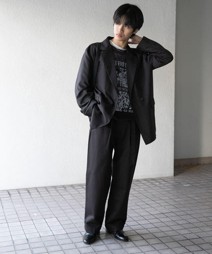 拼色系帶直筒褲