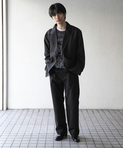 拼色系帶直筒褲