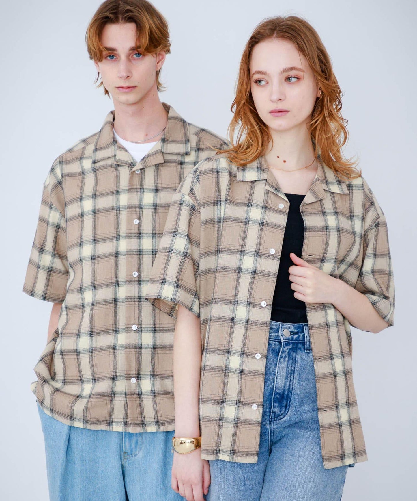 有S碼 男女同款漸變格紋開領襯衫