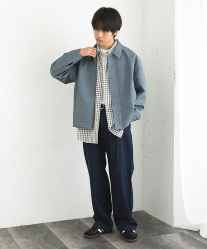 拼色系帶直筒褲