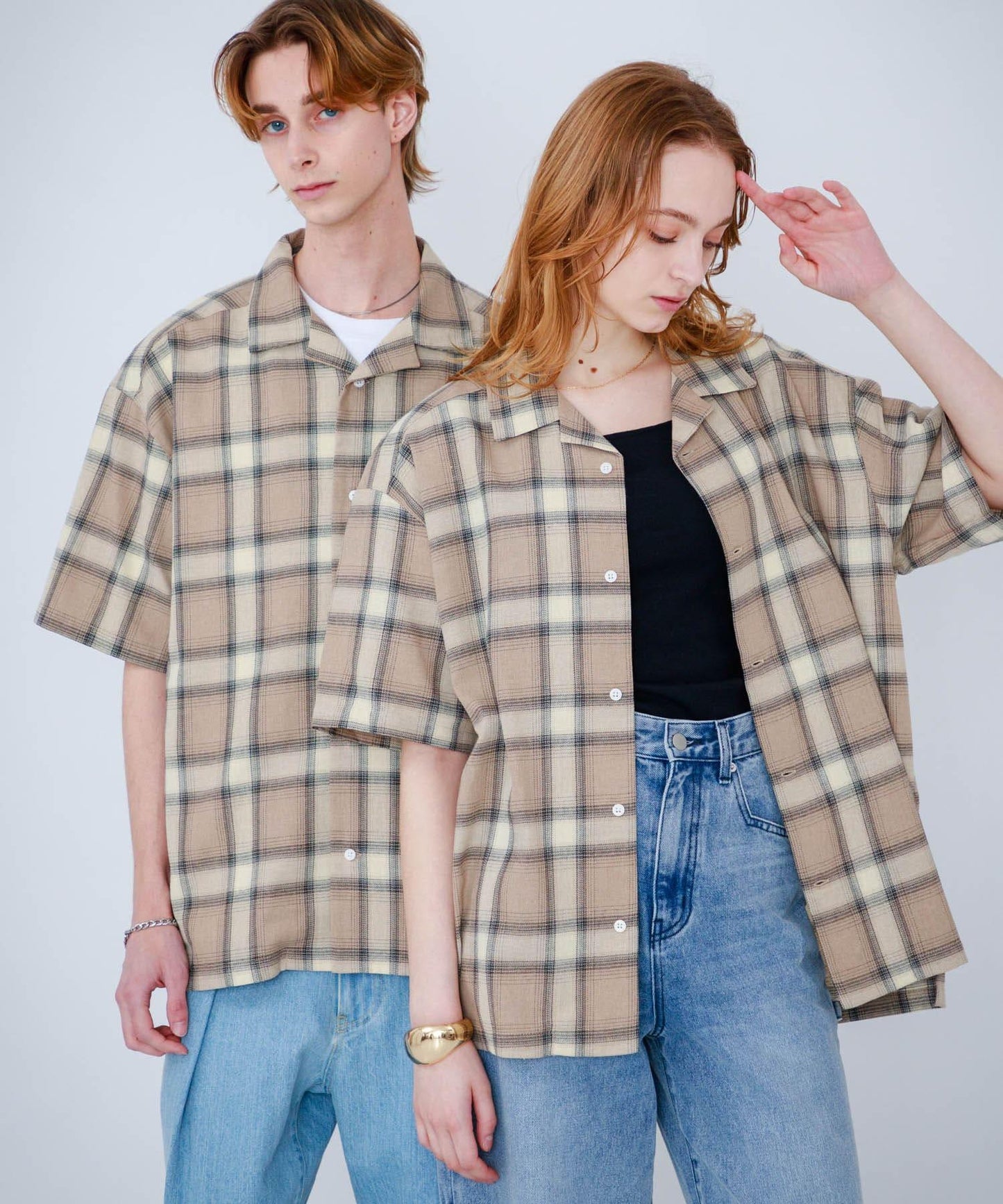 有S碼 男女同款漸變格紋開領襯衫