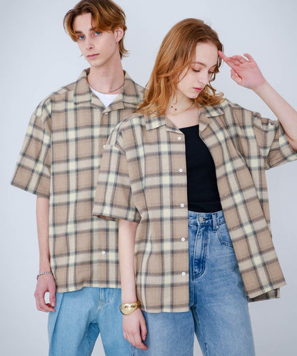 有S碼 男女同款漸變格紋開領襯衫