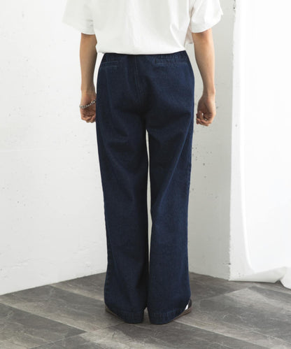 拼色系帶直筒褲