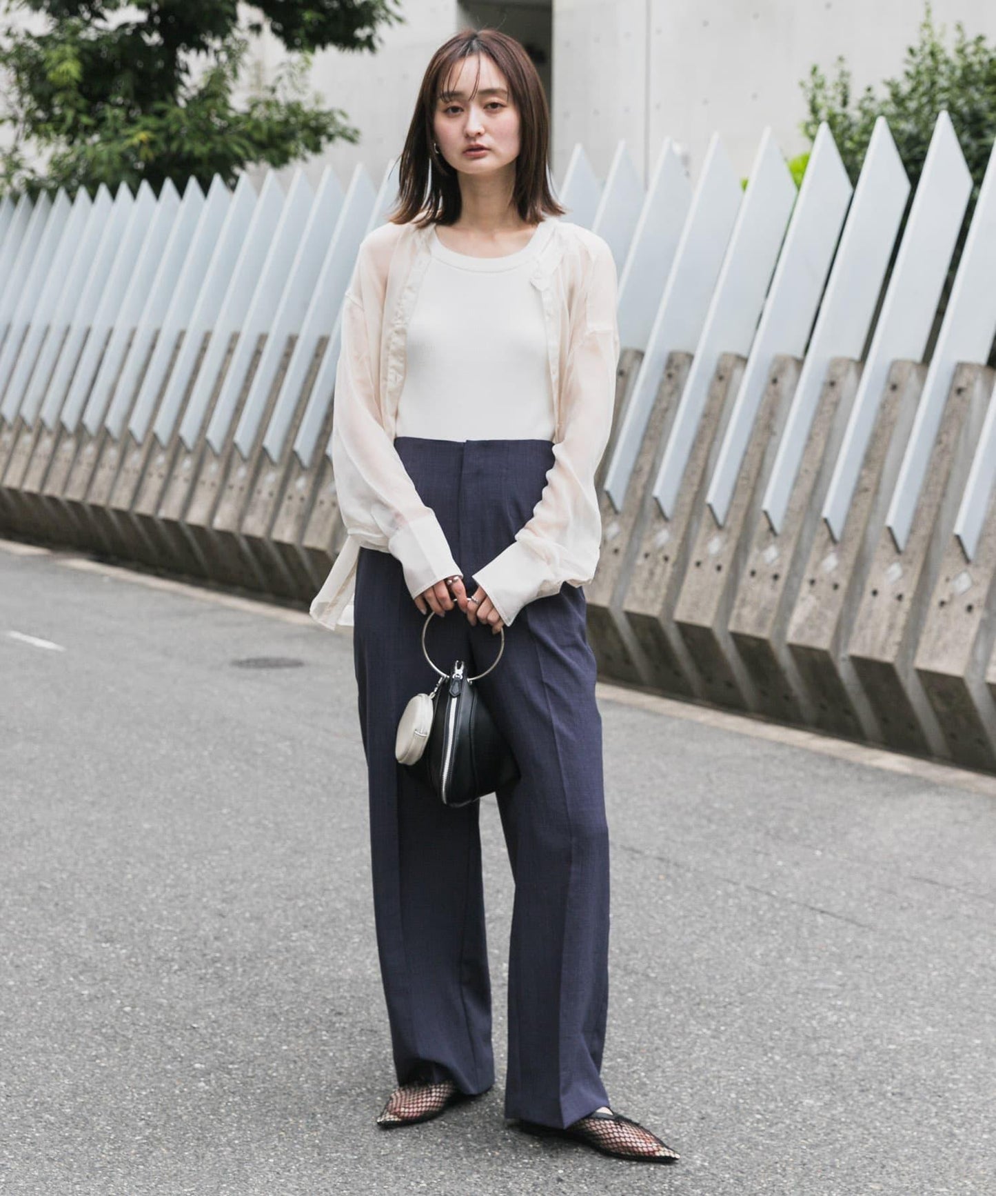 立領香檳色薄紗襯衫