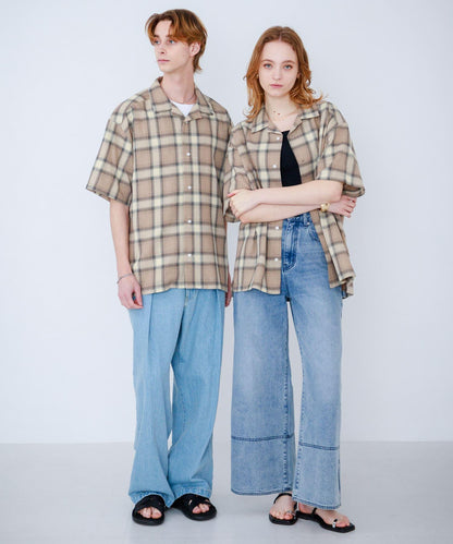 有S碼 男女同款漸變格紋開領襯衫