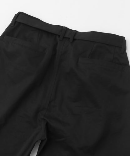 拼色系帶直筒褲