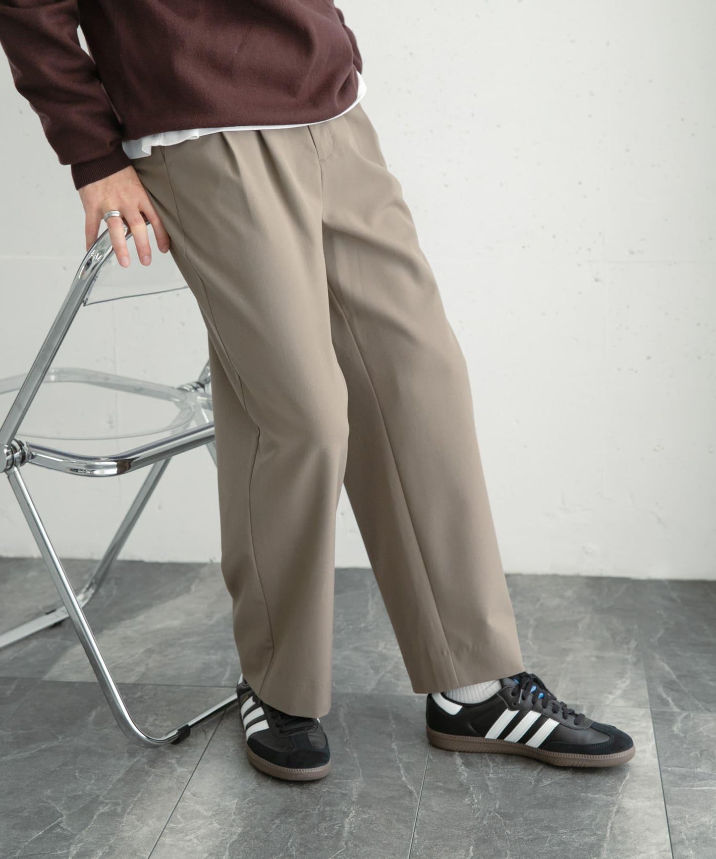 『イージーケア』雙褶寬鬆長褲