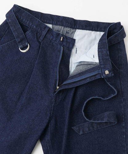 拼色系帶直筒褲