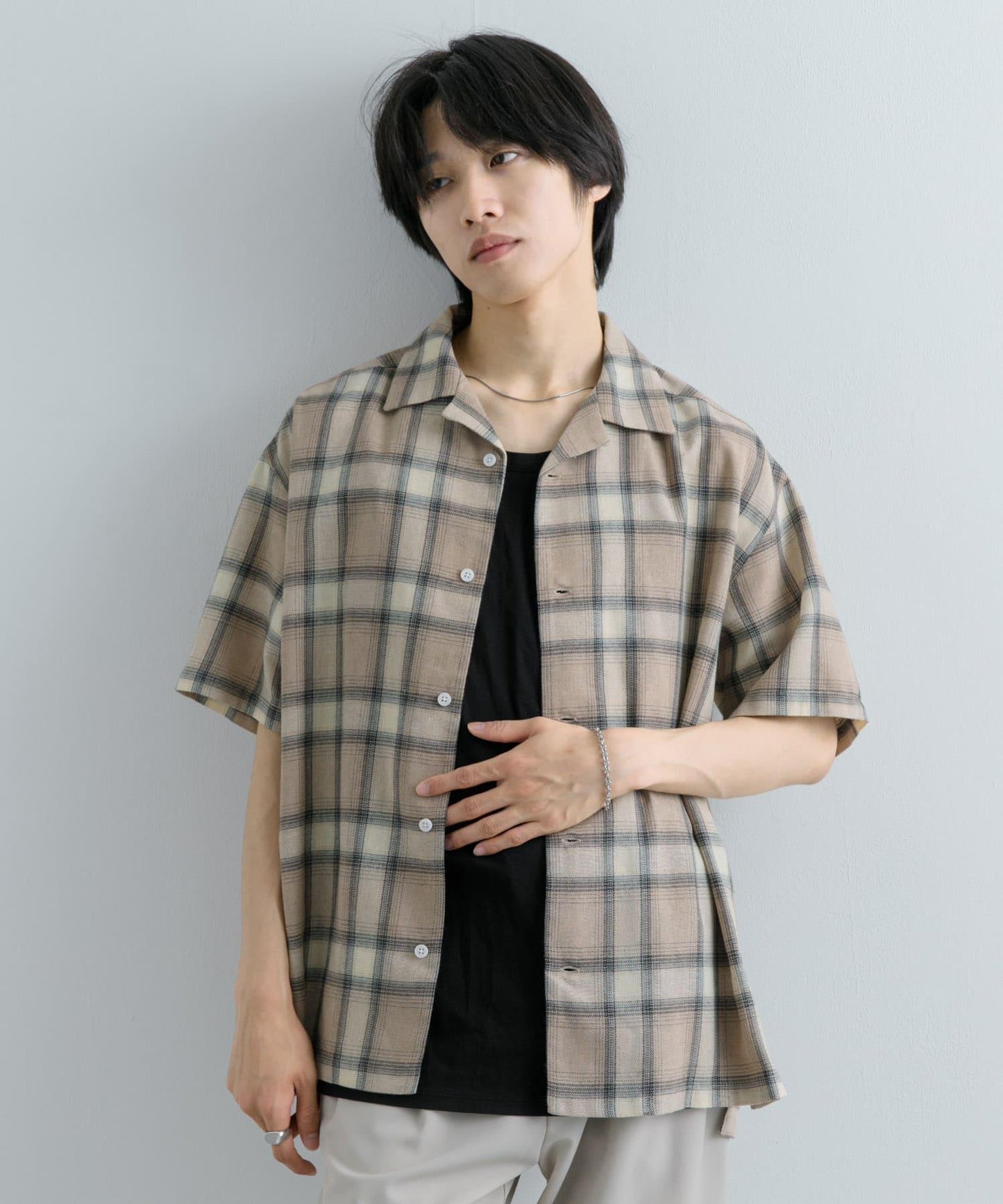 有S碼 男女同款漸變格紋開領襯衫