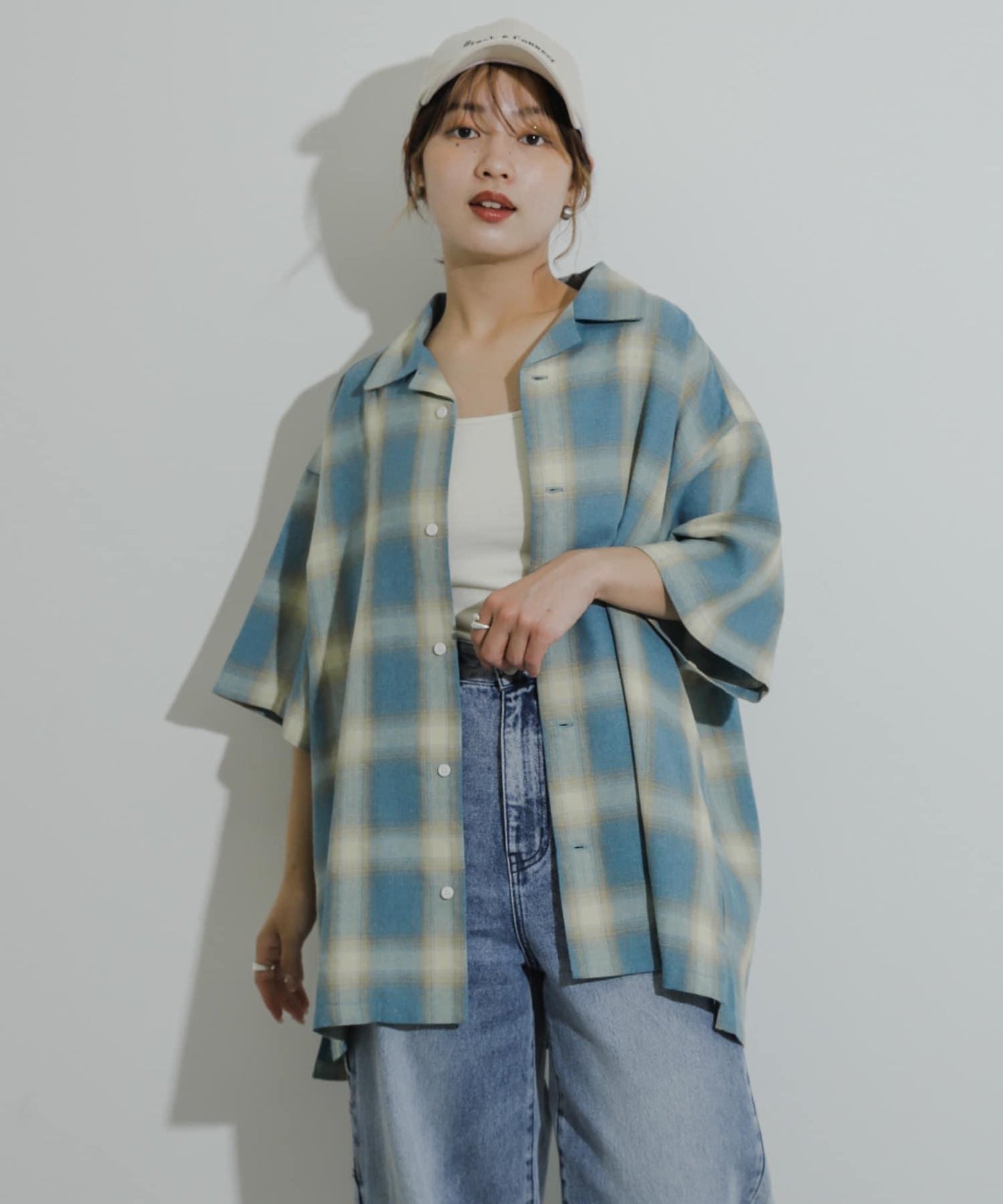 有S碼 男女同款漸變格紋開領襯衫