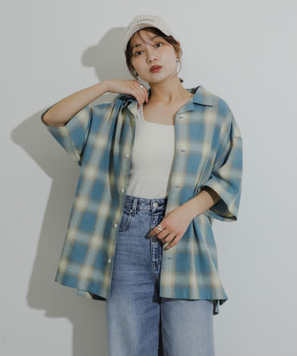 有S碼 男女同款漸變格紋開領襯衫