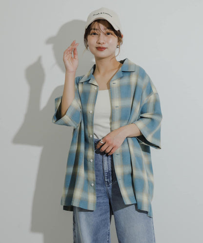 有S碼 男女同款漸變格紋開領襯衫