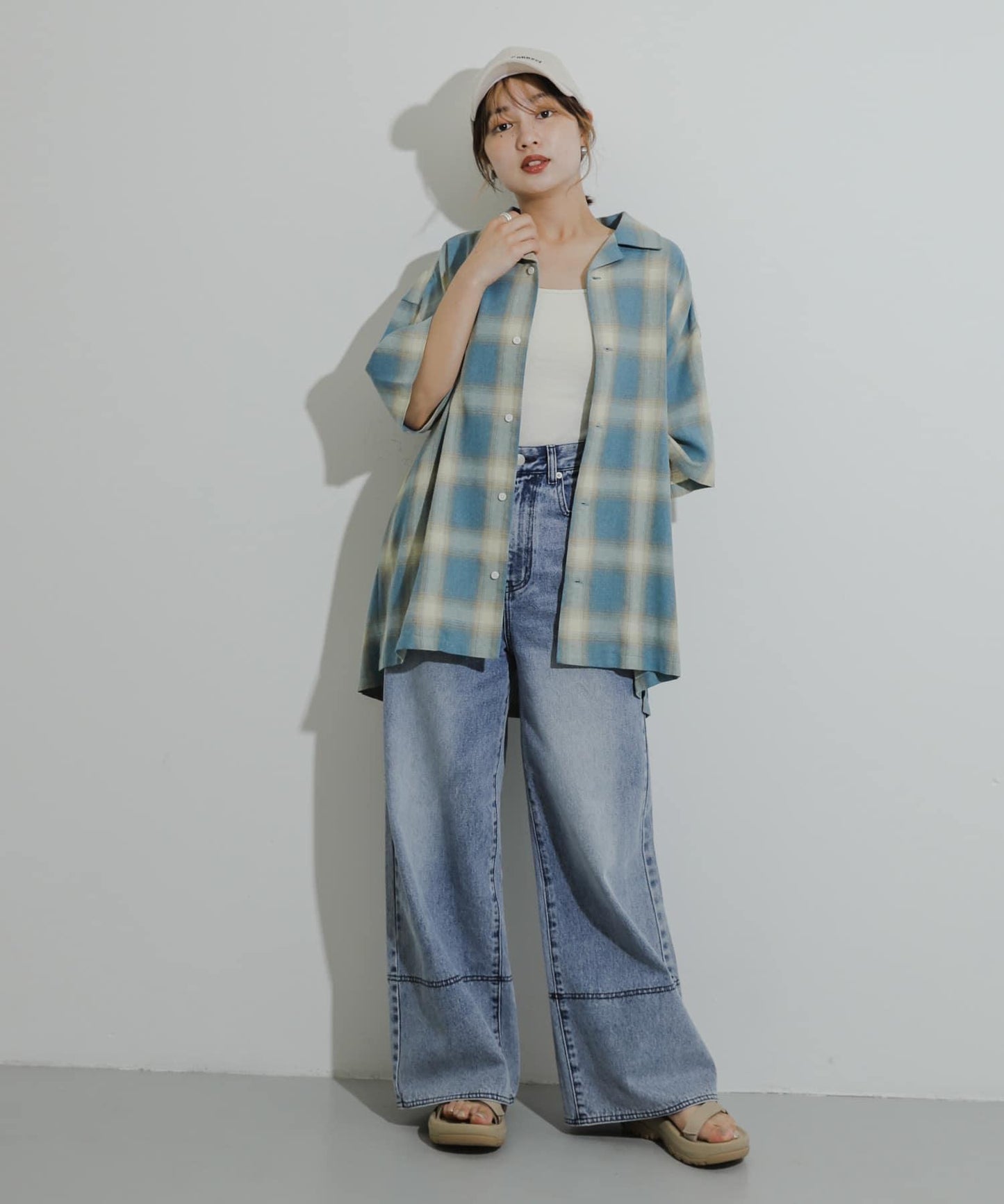 有S碼 男女同款漸變格紋開領襯衫