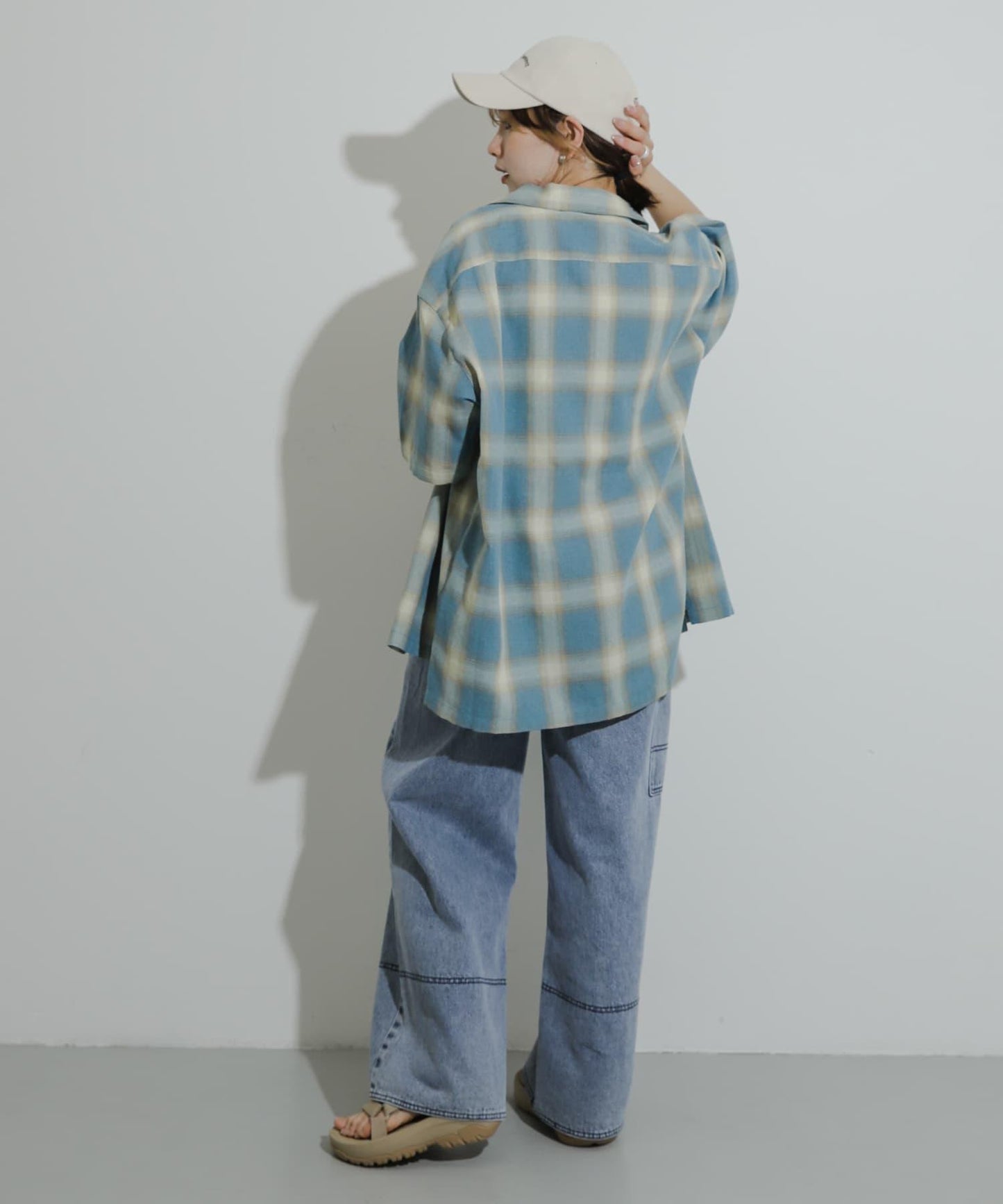 有S碼 男女同款漸變格紋開領襯衫