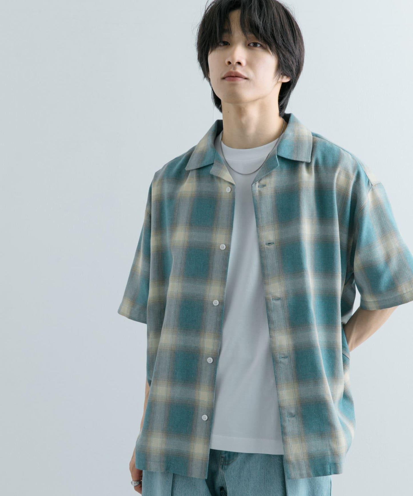 有S碼 男女同款漸變格紋開領襯衫