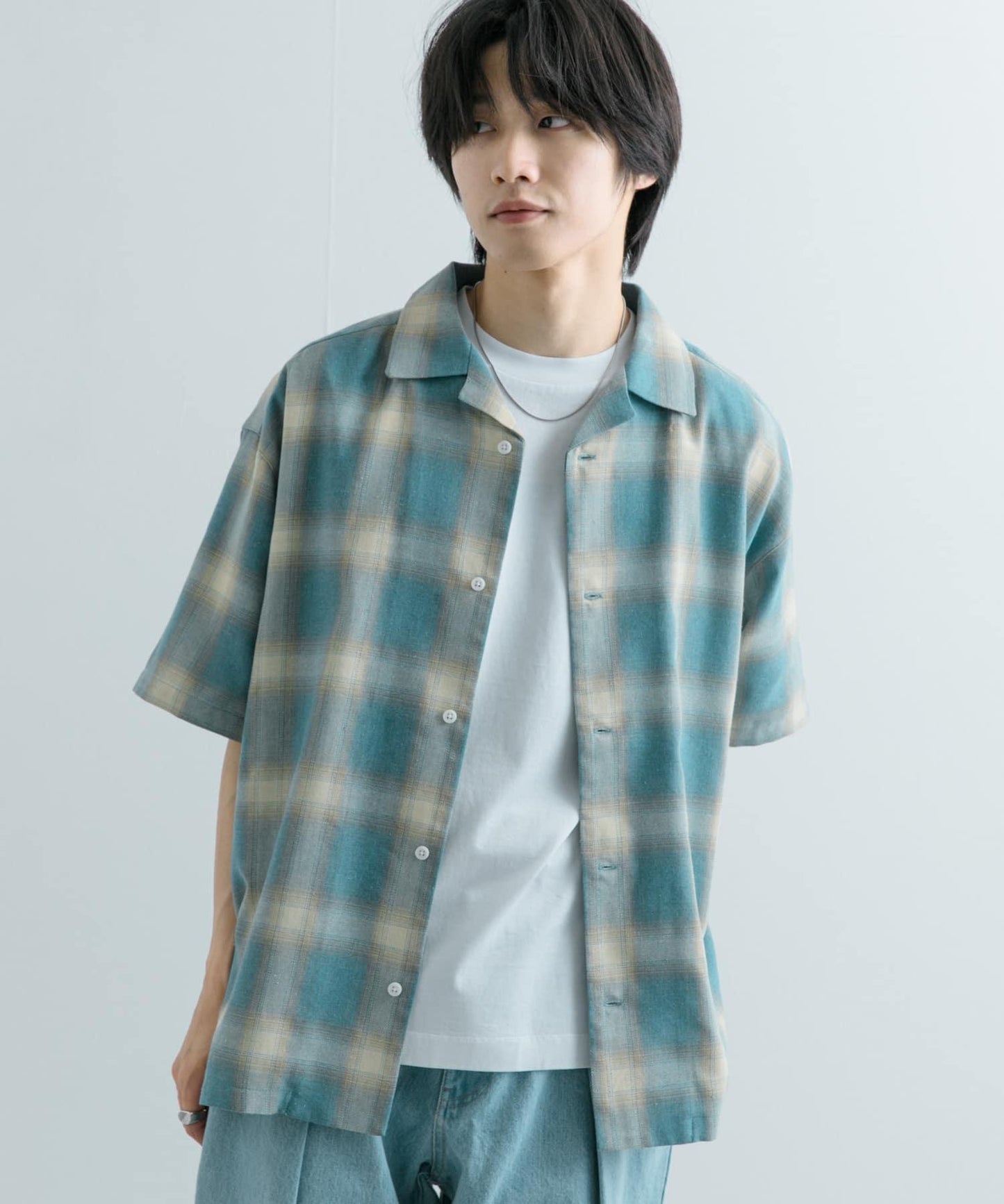 有S碼 男女同款漸變格紋開領襯衫