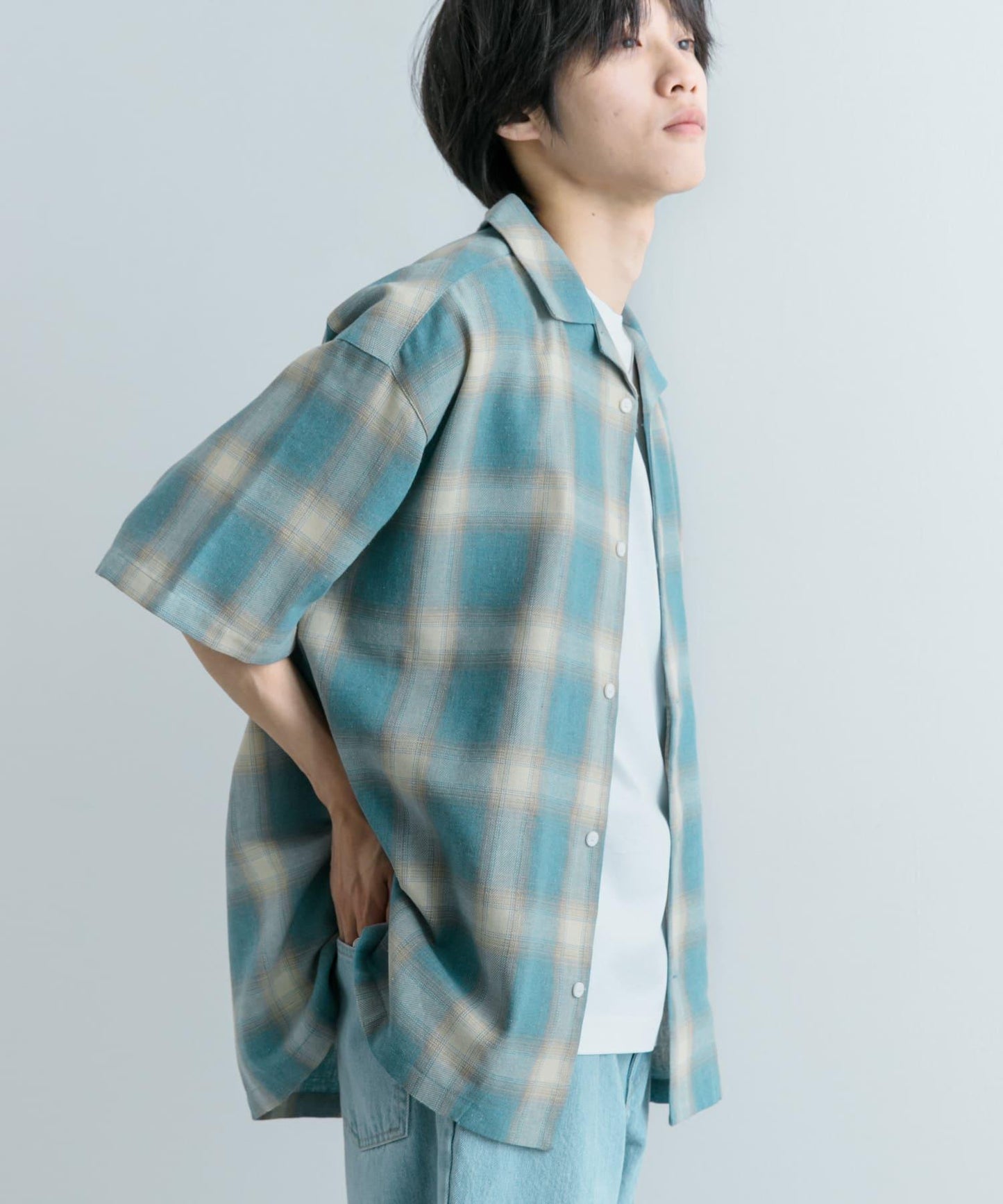 有S碼 男女同款漸變格紋開領襯衫