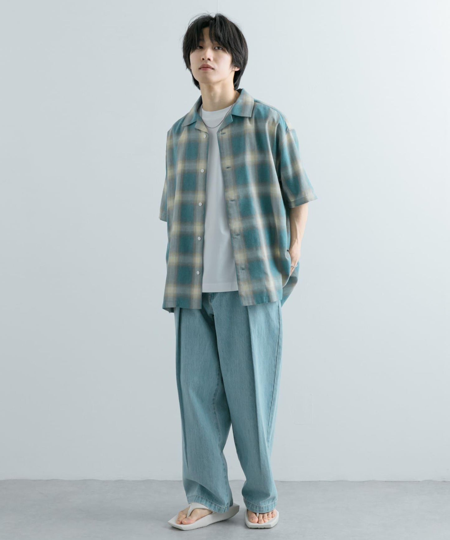 有S碼 男女同款漸變格紋開領襯衫