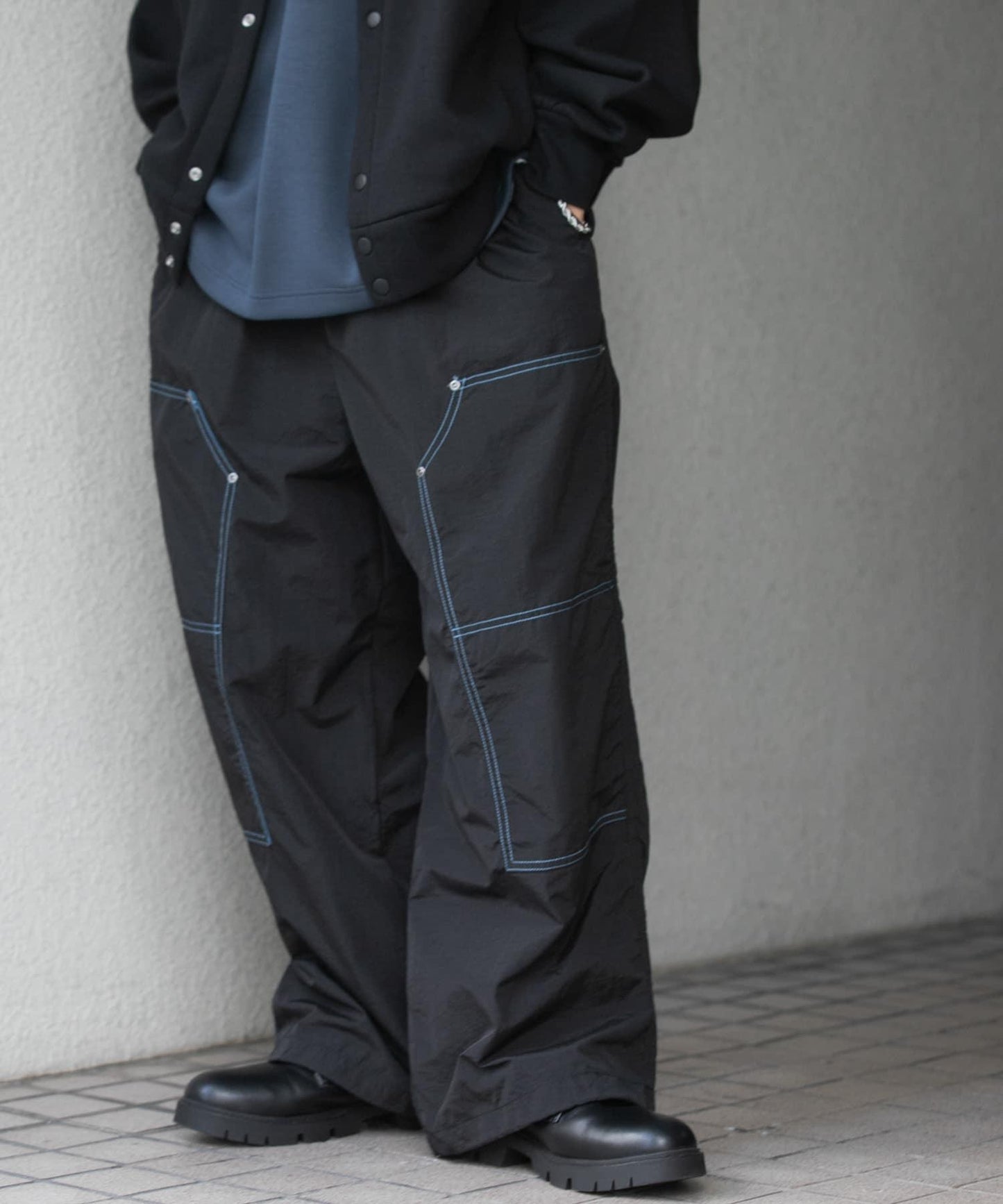 雙色拼接雙膝長褲