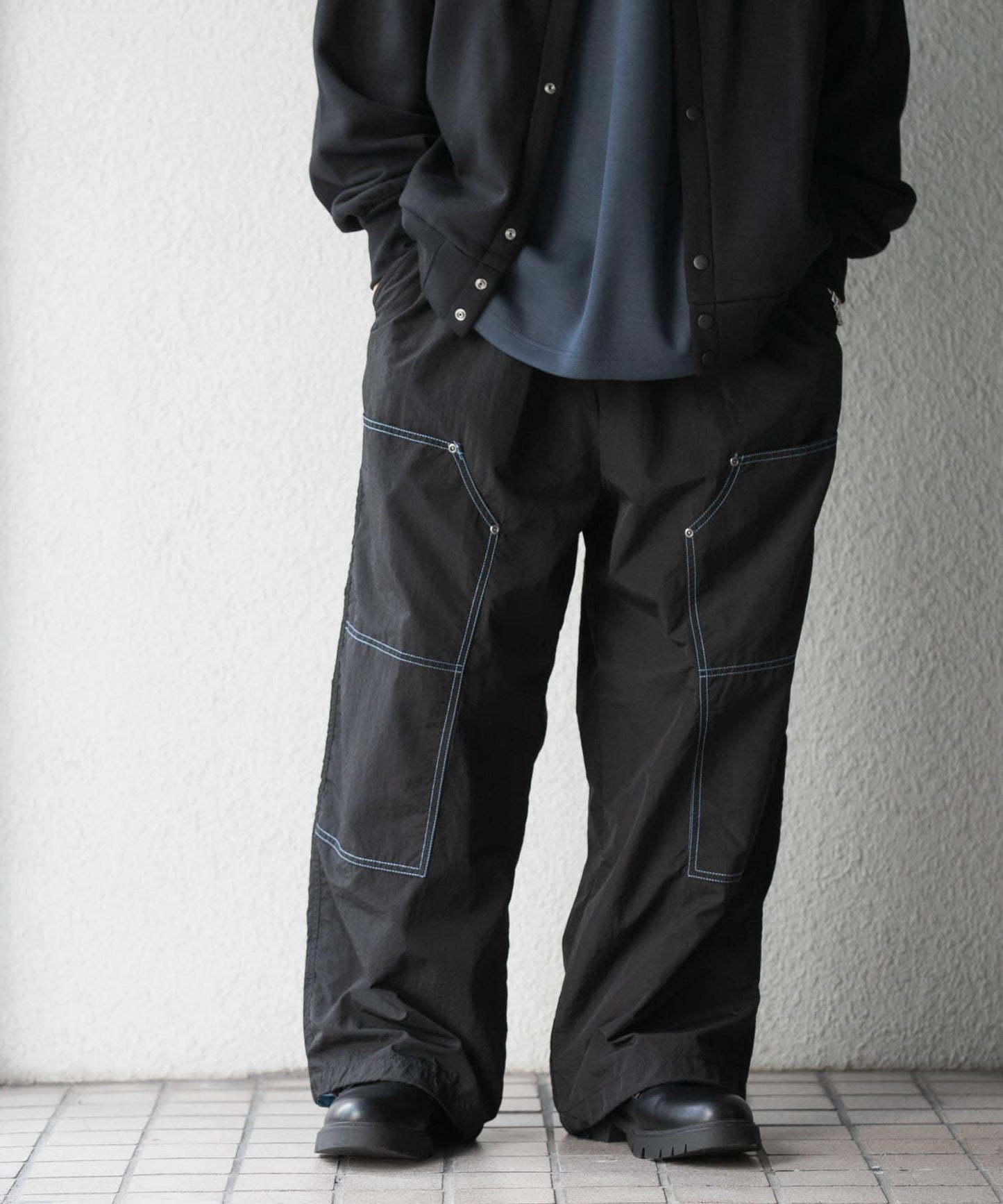 雙色拼接雙膝長褲