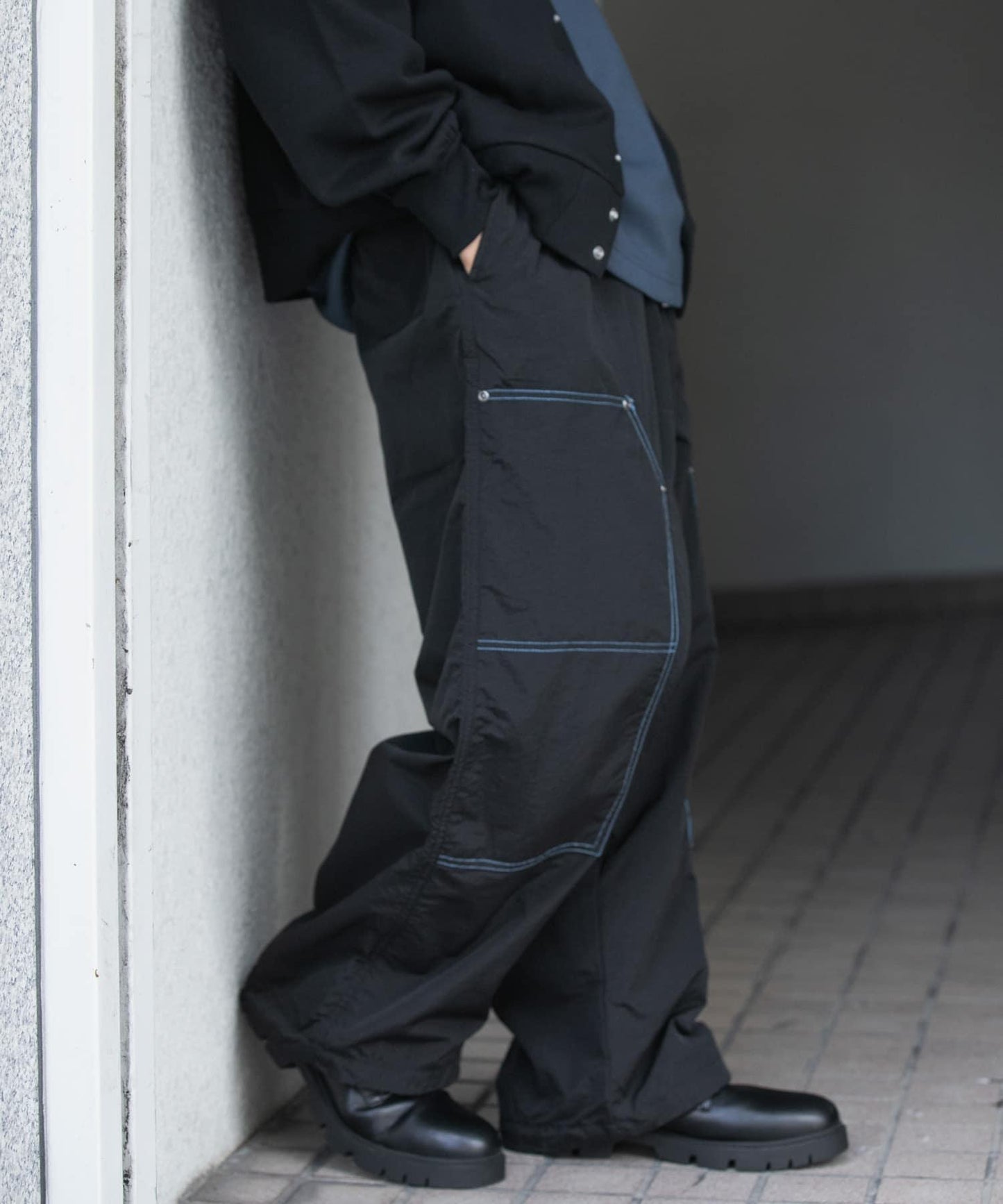 雙色拼接雙膝長褲