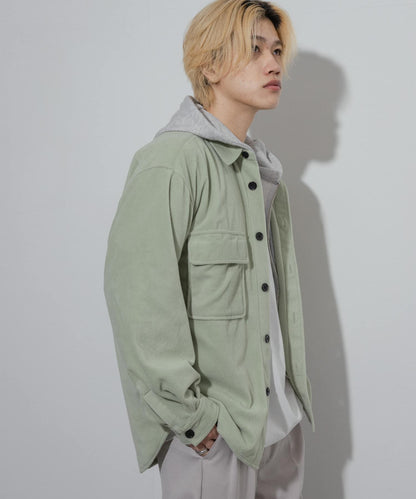 抓絨翻蓋寬鬆襯衫