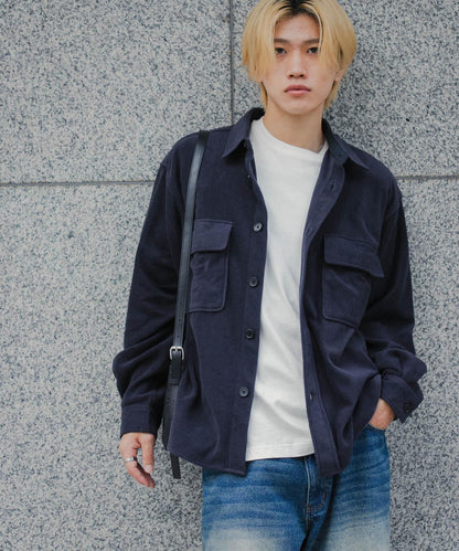 抓絨翻蓋寬鬆襯衫