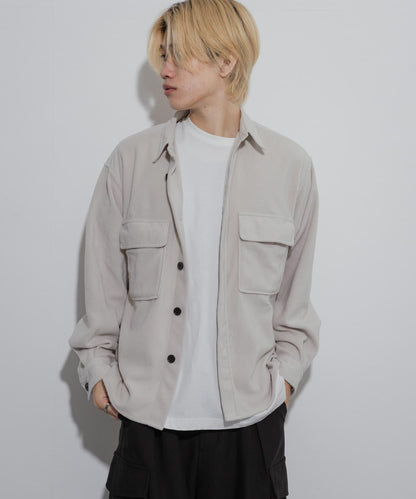 抓絨翻蓋寬鬆襯衫