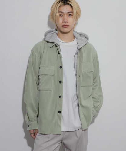 抓絨翻蓋寬鬆襯衫