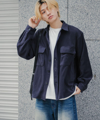 抓絨翻蓋寬鬆襯衫