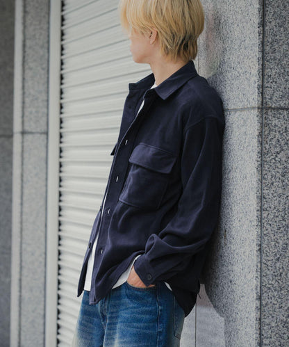 抓絨翻蓋寬鬆襯衫