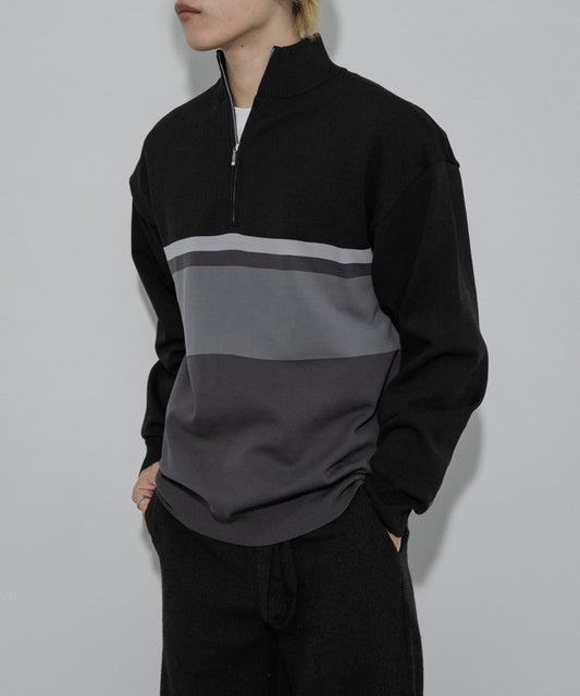 拼色條紋半拉鍊針織衫