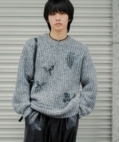 圖案印花寬鬆圓領針織衫