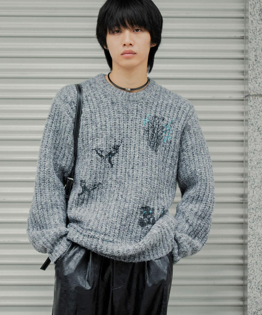 圖案印花寬鬆圓領針織衫