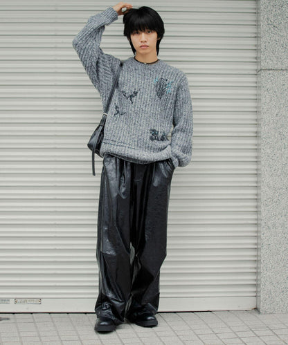 圖案印花寬鬆圓領針織衫