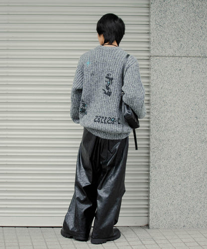 圖案印花寬鬆圓領針織衫