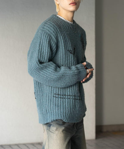 圖案印花寬鬆圓領針織衫