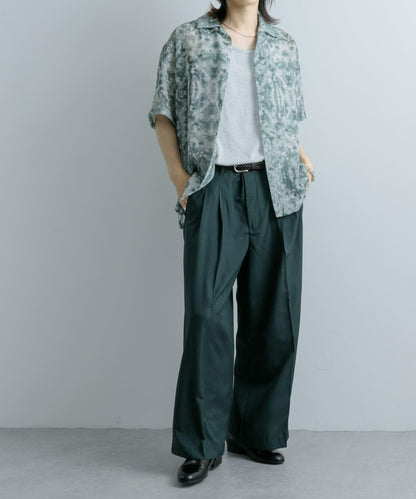 透視印花開領短袖襯衫