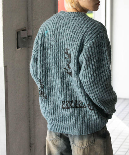 圖案印花寬鬆圓領針織衫