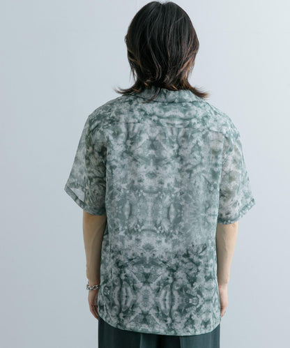 透視印花開領短袖襯衫