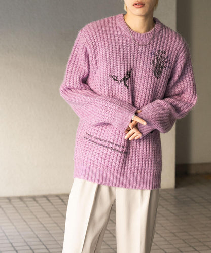 圖案印花寬鬆圓領針織衫